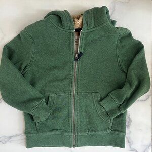 Hanna Andersson Boys Faux Shearling Lined Hoodie, Forest Green, Size 6-7